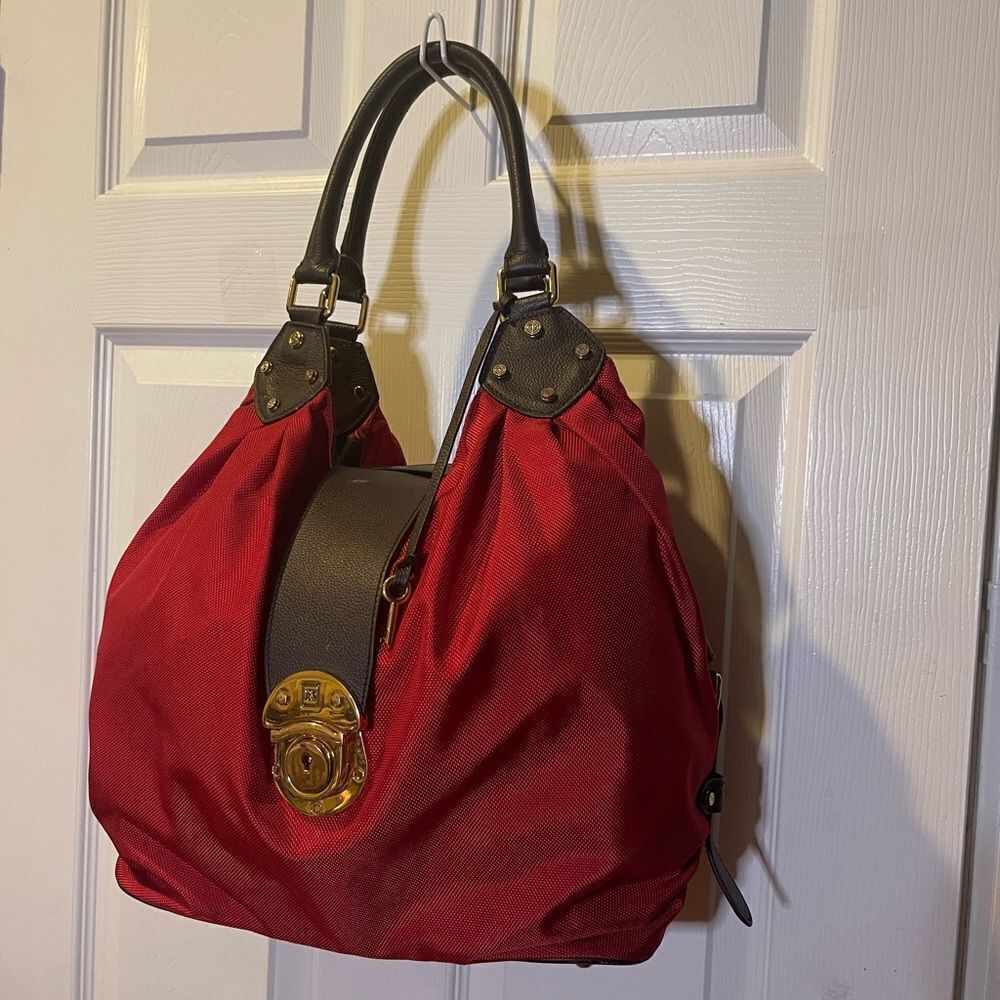 JPK Paris 75 Nylon Red large Hobo bag synthetic brown straps & trim